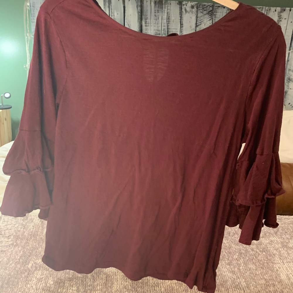 Burgundy ruffle sleeve top